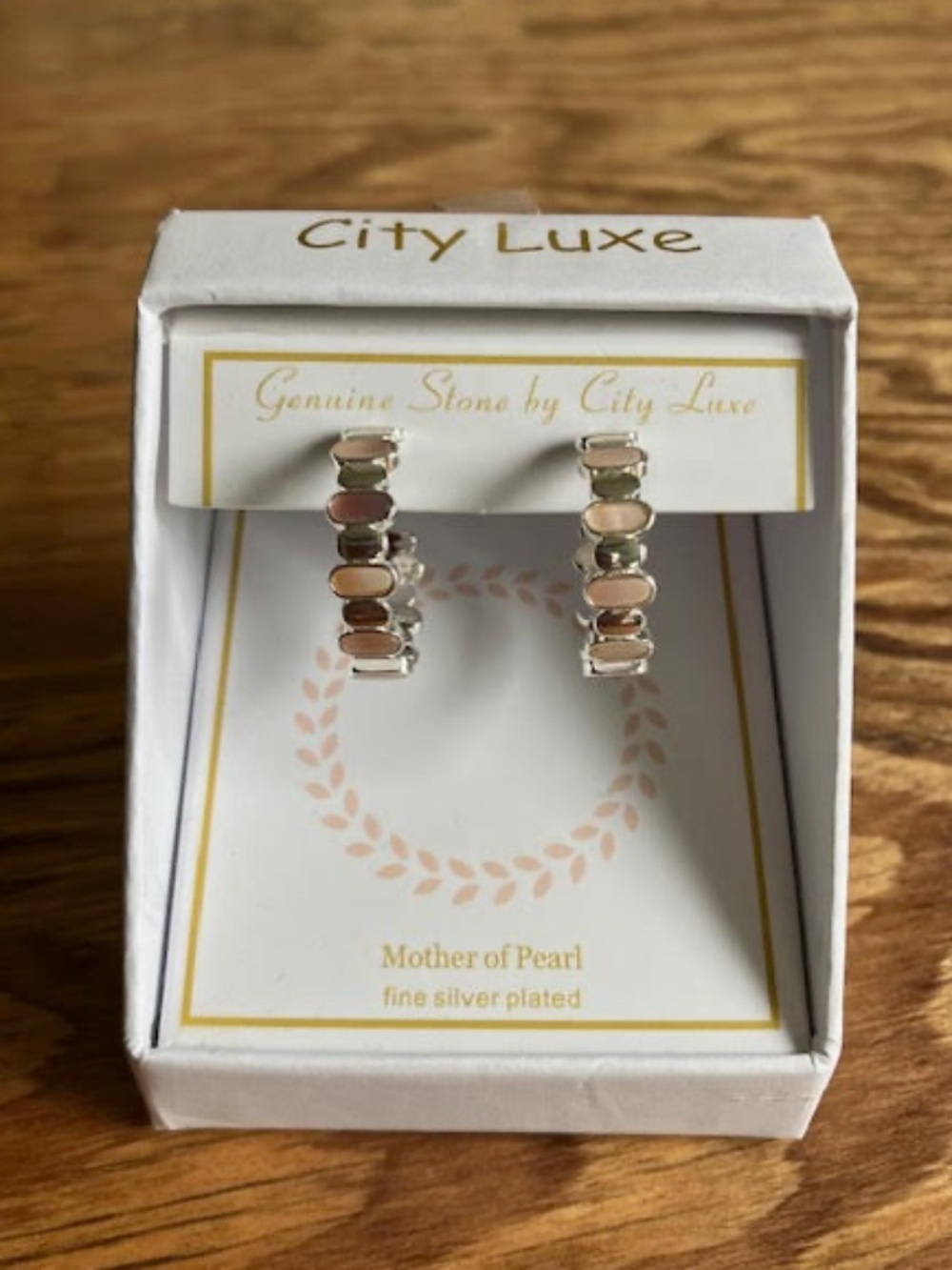 City Luxe Silver Tone Mother of Pearl Hoop Earrings